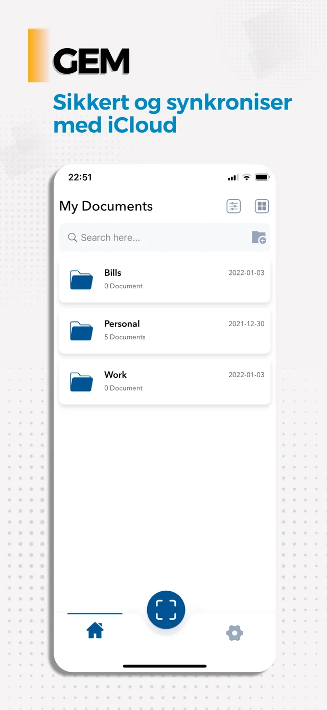 Gem og organiser — Document Scanner